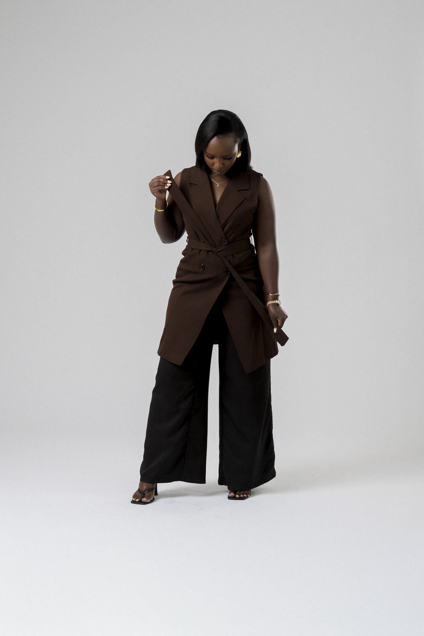 Harmony Wrap Vest Set in Brown