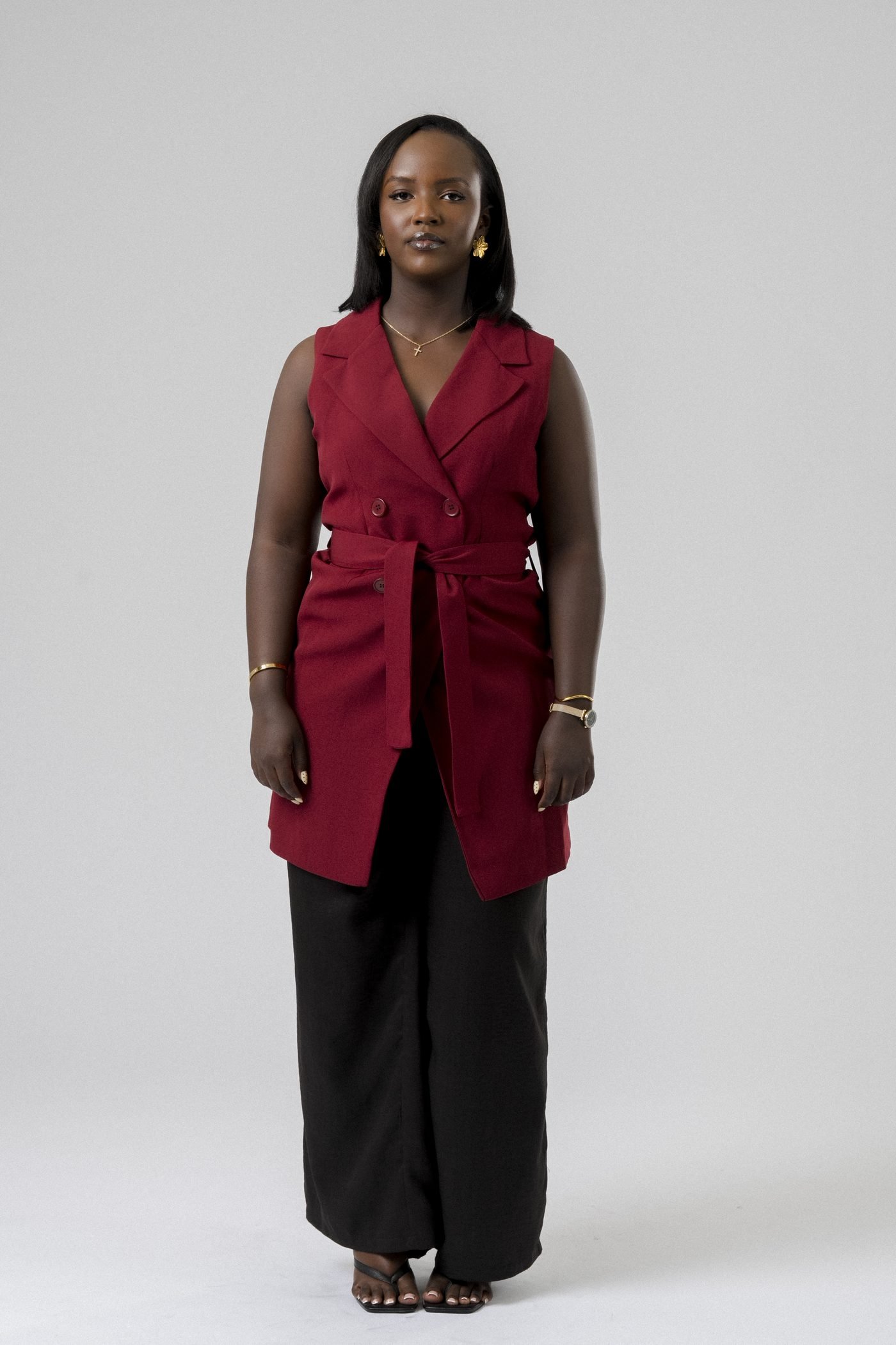 Harmony Wrap Vest Set in Burgundy
